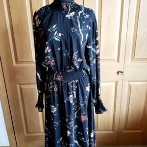 Black Floral Mock Neck Long Sleeve Dress